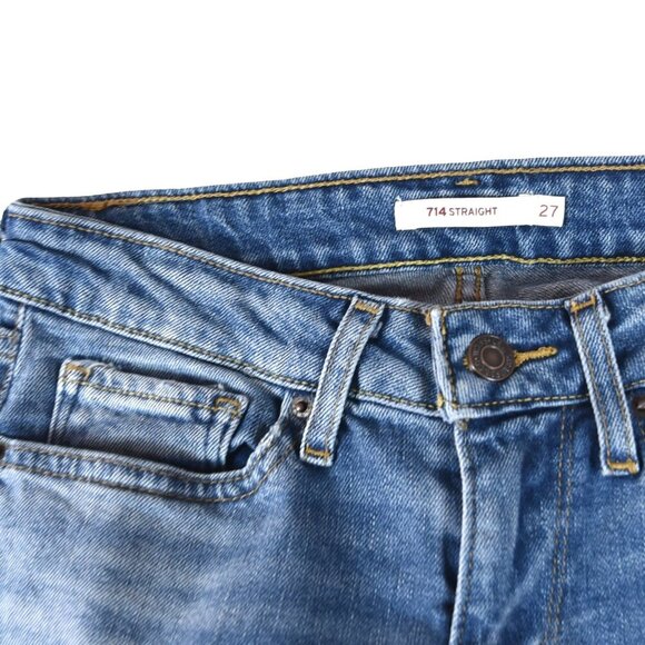 Levi’s 714 Straight Leg Jeans Size 27 Light Wash Raw Hem Y2K Casual - Picture 7 of 10